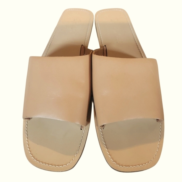 Splendid Women's Tan Finley Minimalist  Wide Strap Leather Slides Sandals Sz 10 - Picture 1 of 8